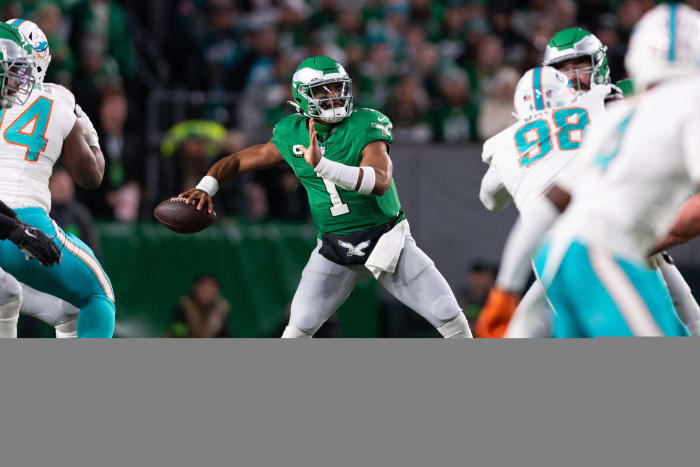 Philadelphia Eagles quarterback Jalen Hurts (1) has been throwing the ball with accuracy like the franchise has never seen.